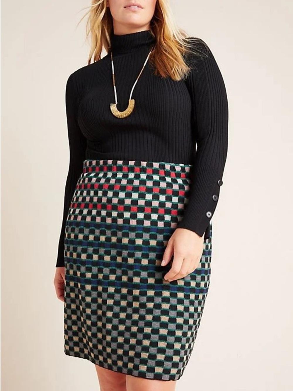 Anthropologie • Aldomartins Stevani Knit Checkered Multicolored Pencil Skirt